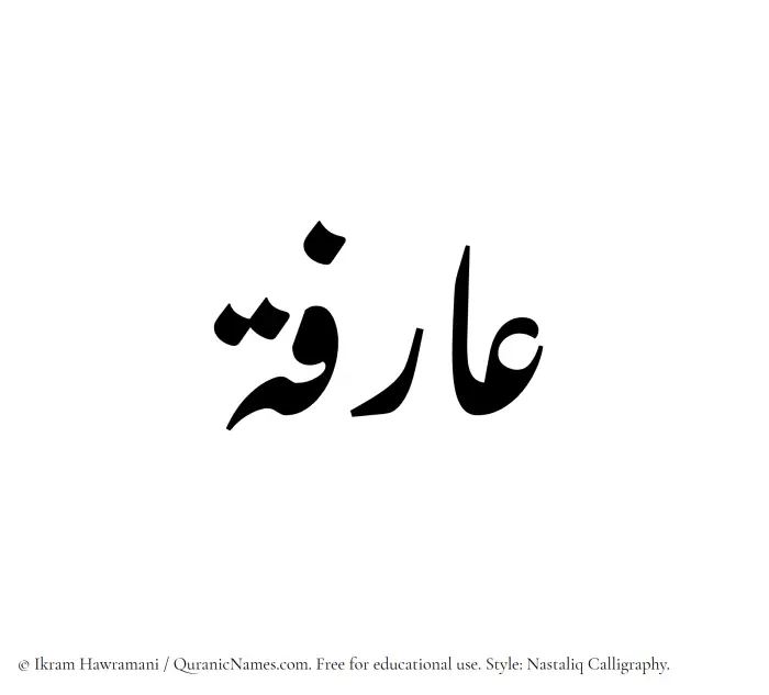 The Muslim name word Aarifa written in Nastaliq calligraphic script