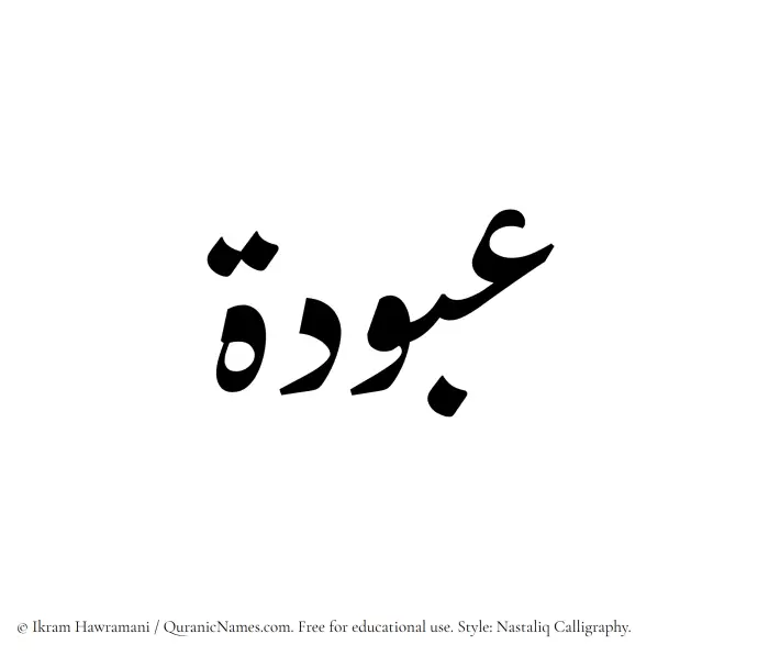 The Muslim name word Abudah written in Nastaliq calligraphic script