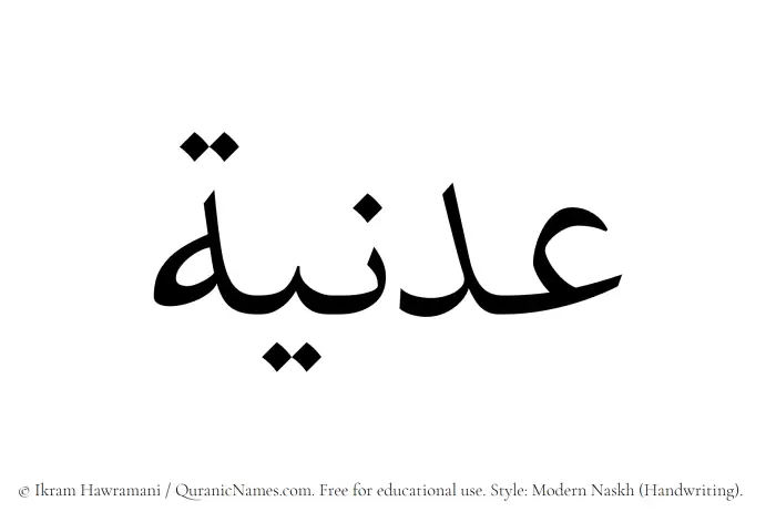 The Muslim name Adaniyyah written in naskh script