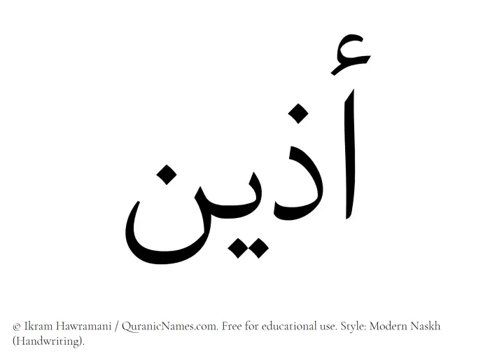 The Muslim name Adeen written in naskh script