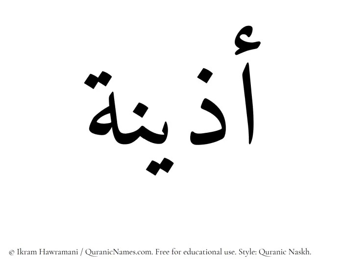 The Muslim name Adeena written in Quranic naskh script