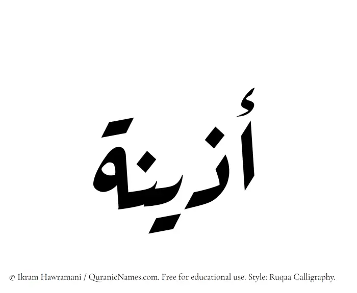 The Muslim name Adeena written in Ruqaa calligraphic script