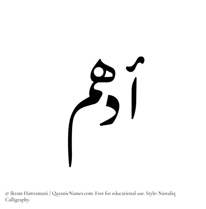 The Muslim name word Adham written in Nastaliq calligraphic script