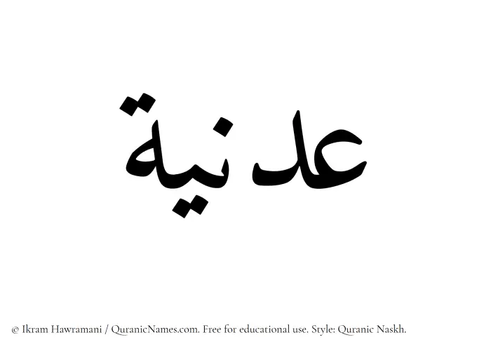 The Muslim name Adniyyah written in Quranic naskh script
