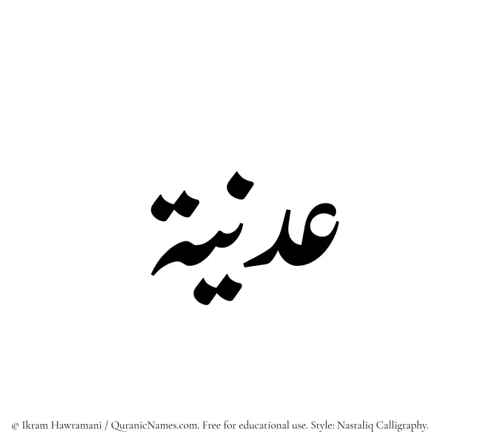The Muslim name word Adniyyah written in Nastaliq calligraphic script
