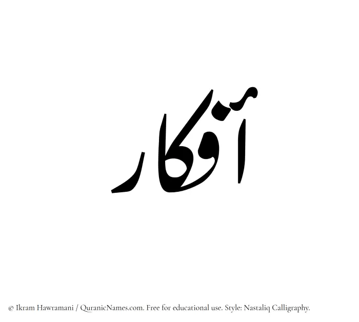 The Muslim name word Afkar written in Nastaliq calligraphic script