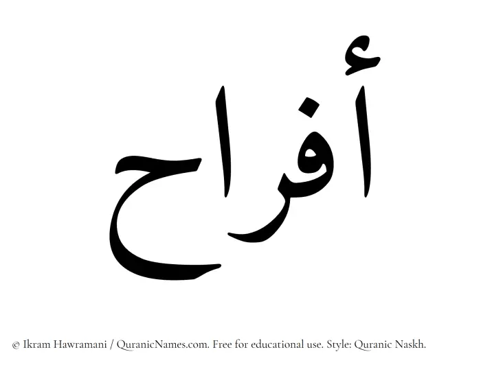 The Muslim name Afrah written in Quranic naskh script