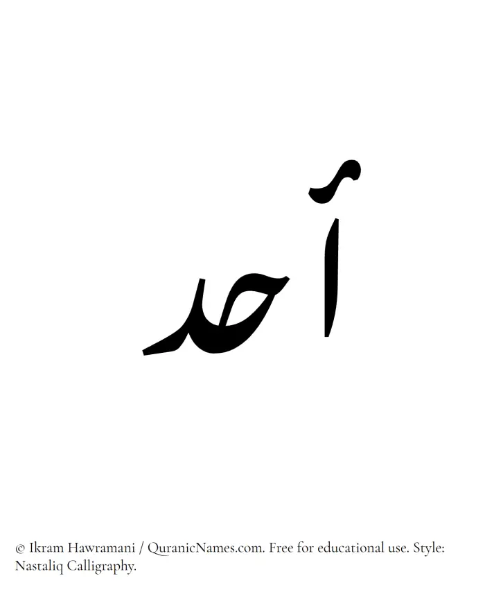 The Muslim name word Ahad written in Nastaliq calligraphic script