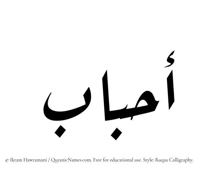 The Muslim name Ahbab written in Ruqaa calligraphic script