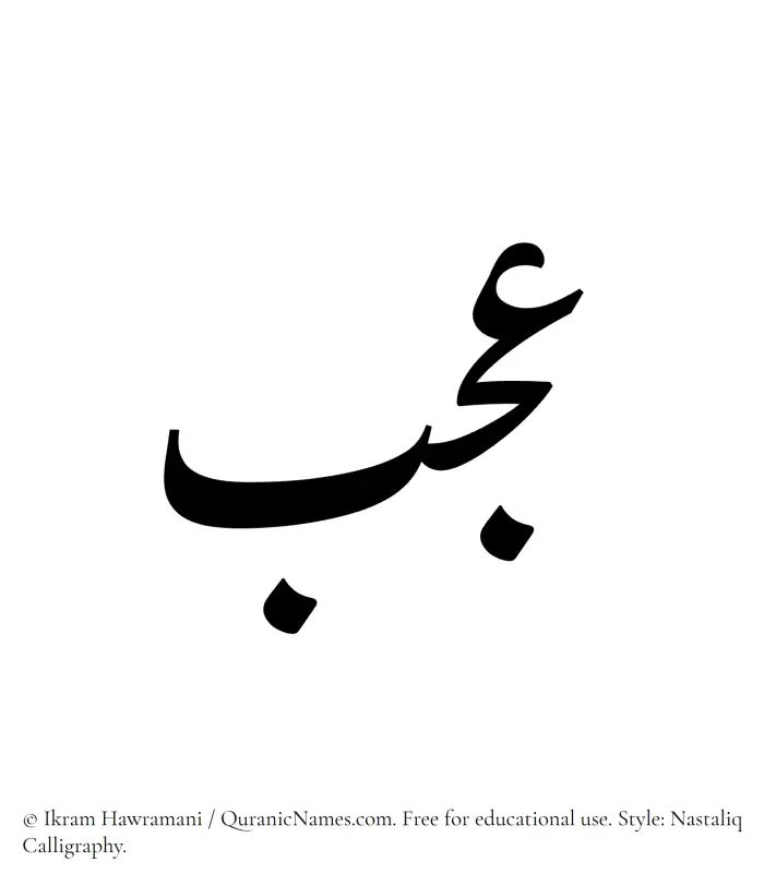 The Muslim name word Ajab written in Nastaliq calligraphic script