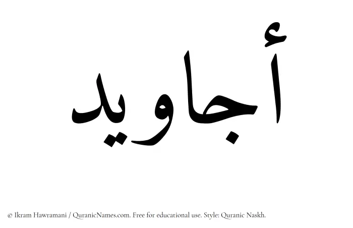 The Muslim name Ajaweed written in Quranic naskh script