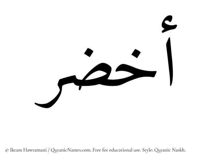 The Muslim name Akhzar written in Quranic naskh script