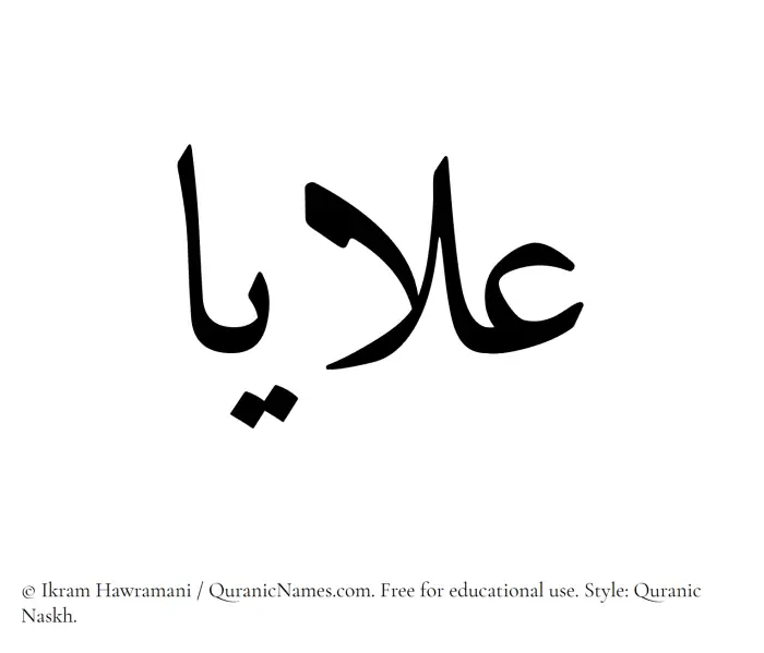 The Muslim name Alaya written in Quranic naskh script