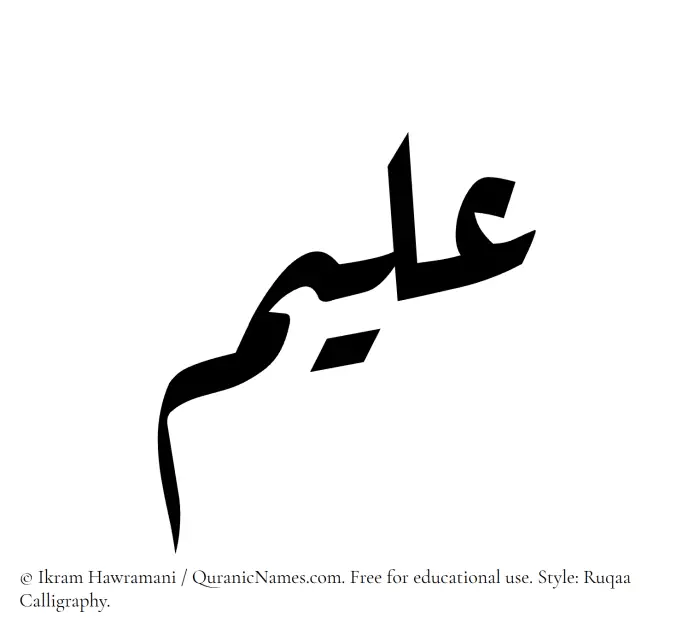 The Muslim name Aleem written in Ruqaa calligraphic script