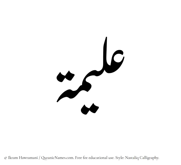 The Muslim name word Aleema written in Nastaliq calligraphic script