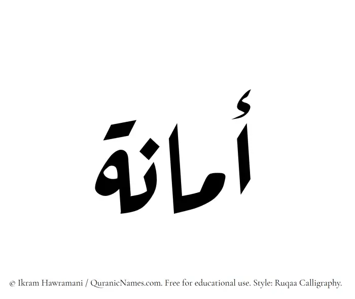 The Muslim name Amanah written in Ruqaa calligraphic script