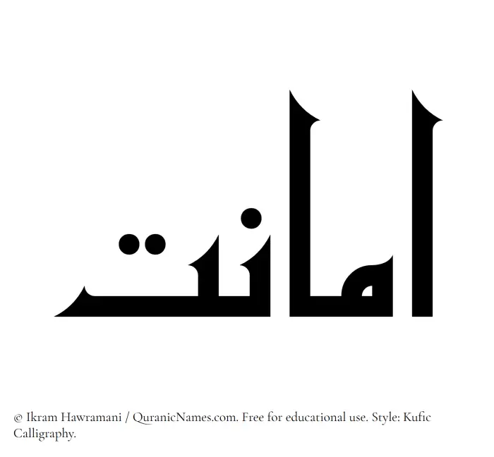 The Muslim name Amanat written in Kufi/Kufic calligraphic script