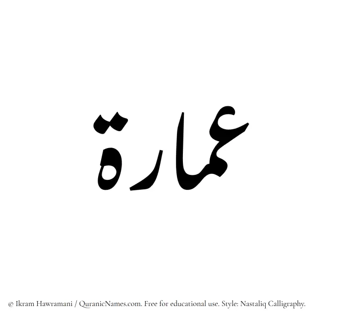 The Muslim name word Amara written in Nastaliq calligraphic script