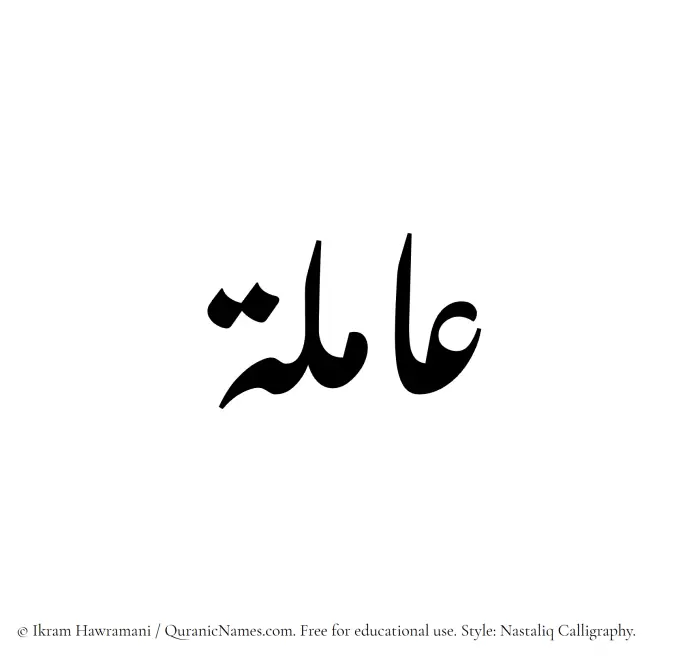 The Muslim name word Amila written in Nastaliq calligraphic script