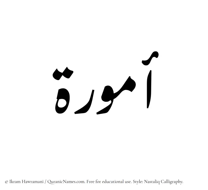 The Muslim name word Ammura written in Nastaliq calligraphic script