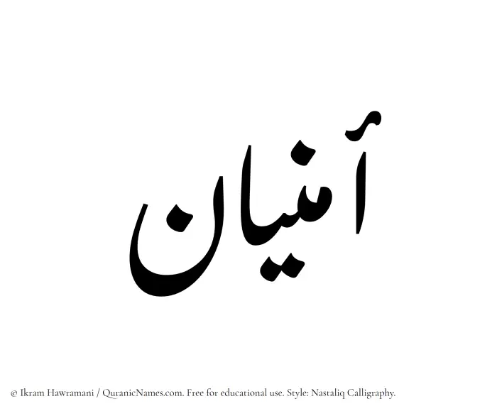 The Muslim name word Amnian written in Nastaliq calligraphic script
