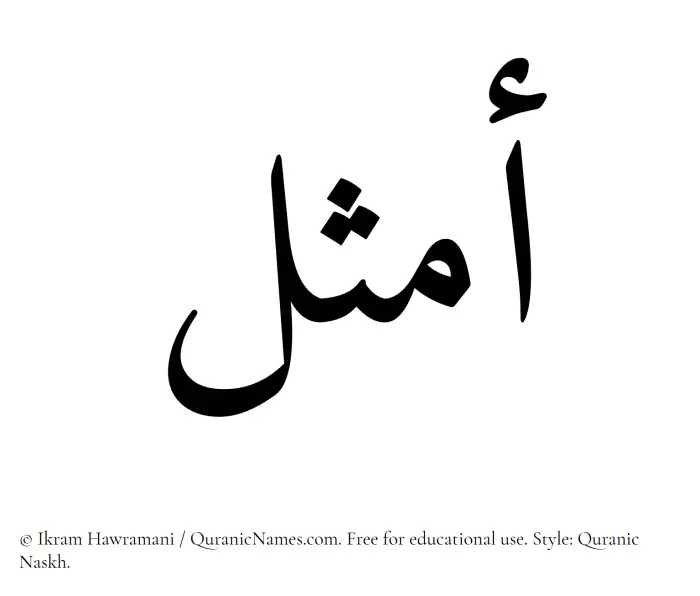 The Muslim name Amsal written in Quranic naskh script