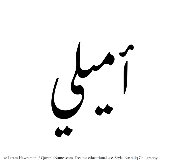 The Muslim name word Amyali written in Nastaliq calligraphic script