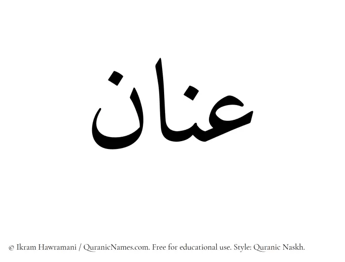 The Muslim name Anan written in Quranic naskh script