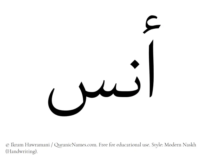 The Muslim name Anas written in naskh script