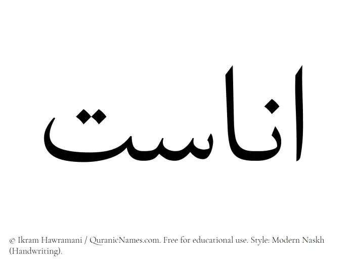 The Muslim name Anasat written in naskh script