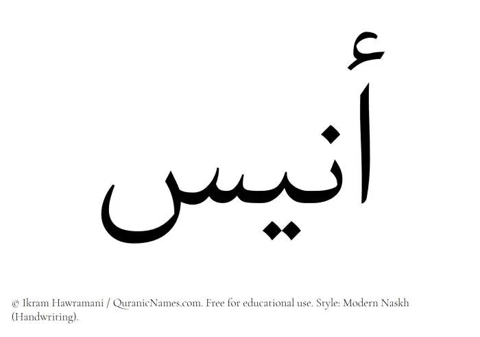 The Muslim name Anees written in naskh script