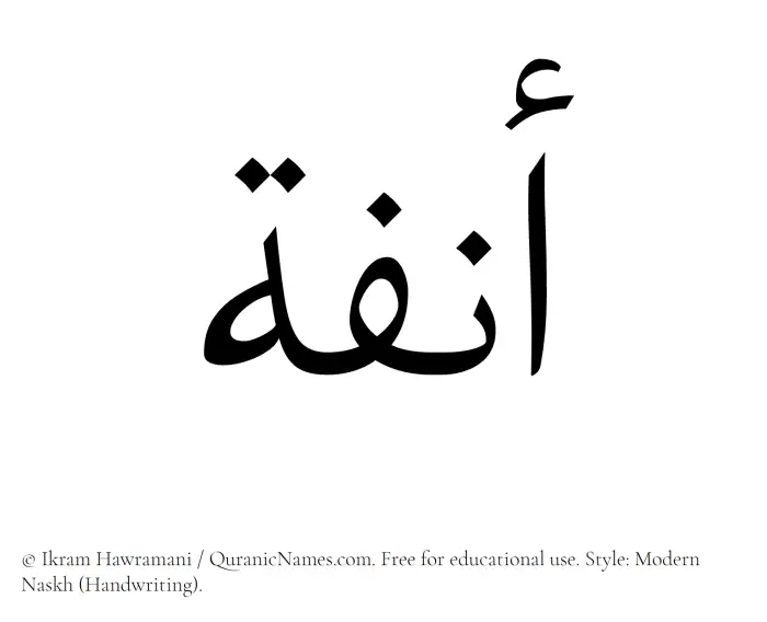 The Muslim name Anfa written in naskh script