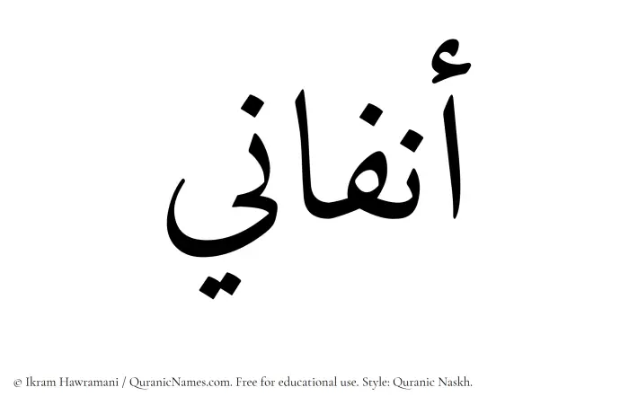 The Muslim name Anfani written in Quranic naskh script