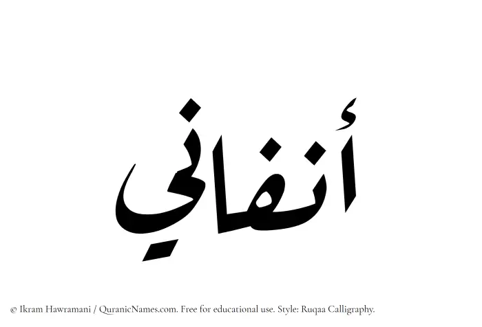 The Muslim name Anfani written in Ruqaa calligraphic script
