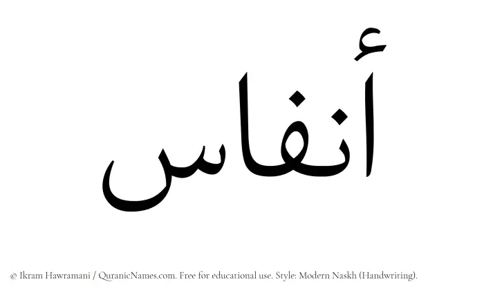 The Muslim name Anfas written in naskh script