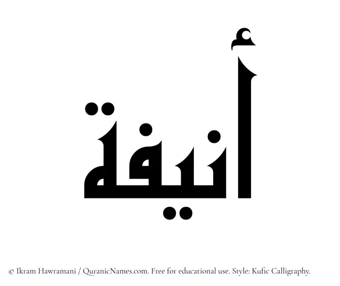 The Muslim name Anifa written in Kufi/Kufic calligraphic script