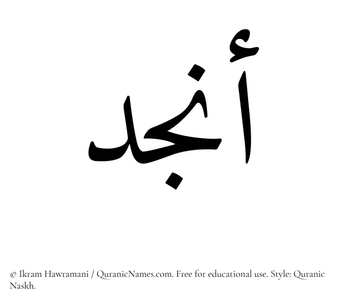 The Muslim name Anjud written in Quranic naskh script
