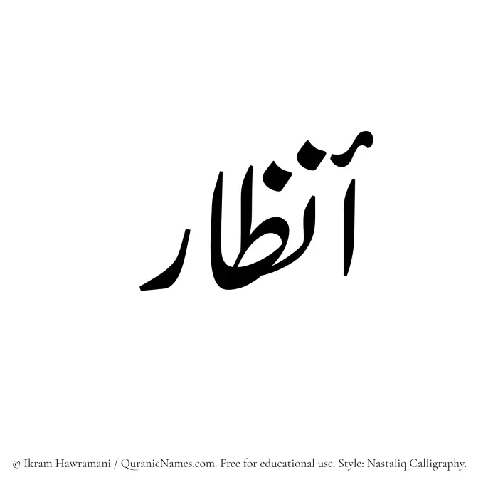 The Muslim name word Anzar written in Nastaliq calligraphic script