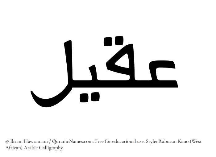 The Muslim name Aqeel written in Rubutun Kano calligraphic script