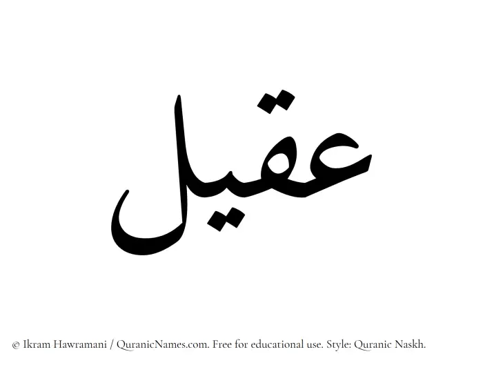 The Muslim name Aqeel written in Quranic naskh script