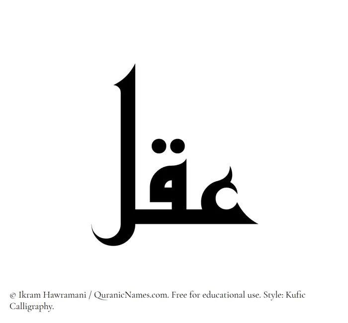 The Muslim name Aql written in Kufi/Kufic calligraphic script