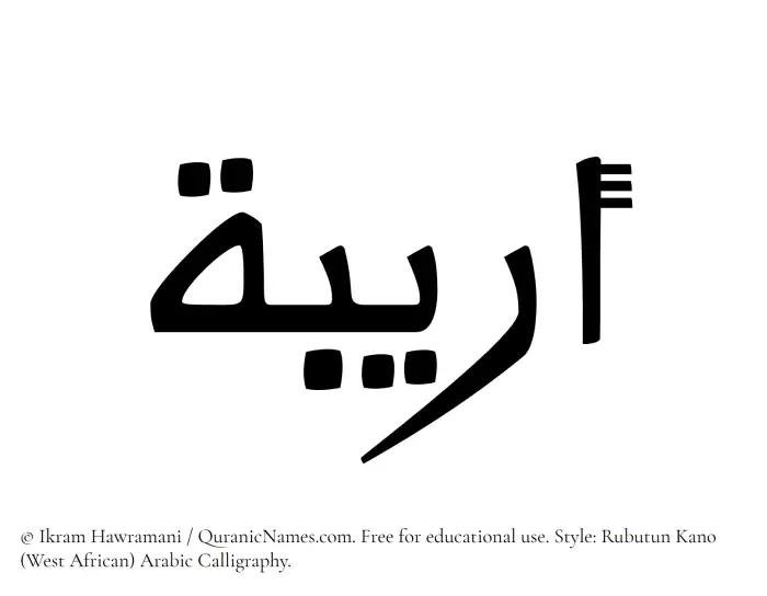 The Muslim name Areebah written in Rubutun Kano calligraphic script