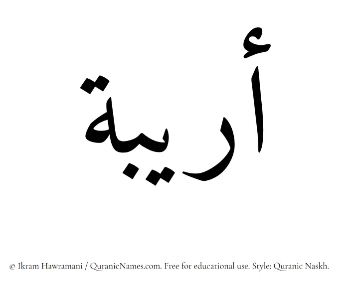 The Muslim name Areebah written in Quranic naskh script