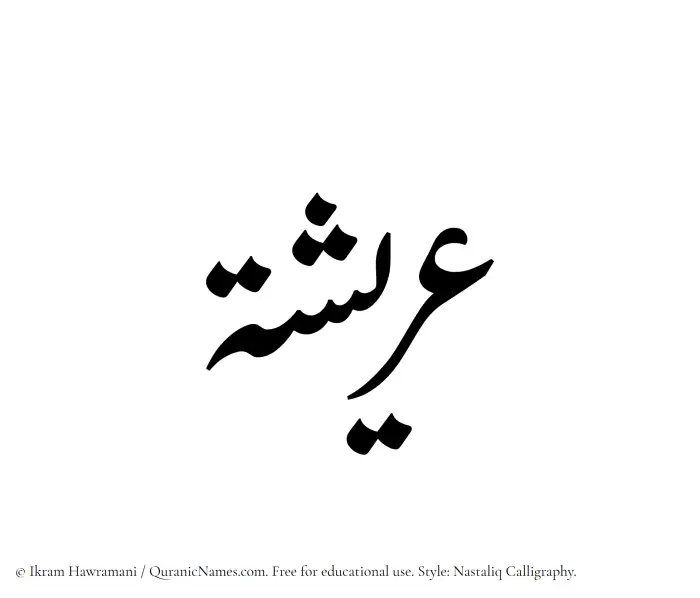 The Muslim name word Areesha written in Nastaliq calligraphic script