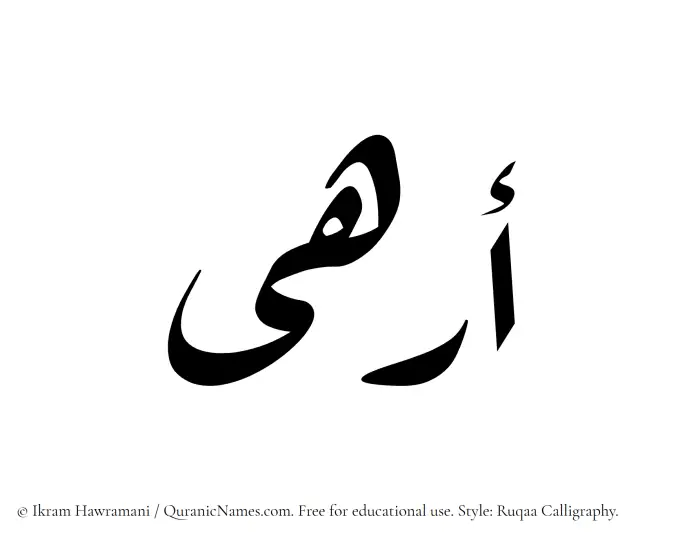 The Muslim name Arhaa written in Ruqaa calligraphic script