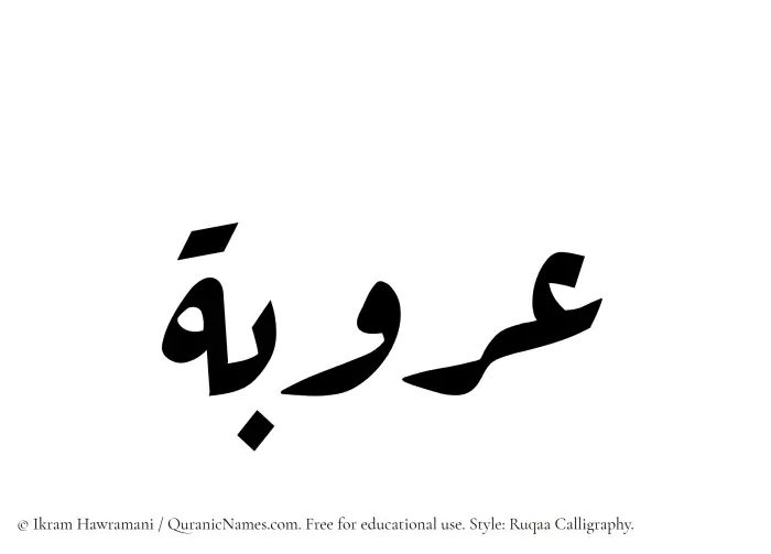 The Muslim name Arooba written in Ruqaa calligraphic script