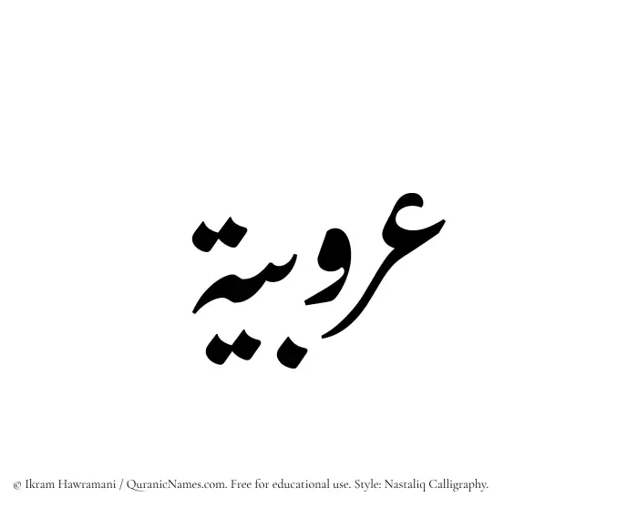 The Muslim name word Arubiyyah written in Nastaliq calligraphic script