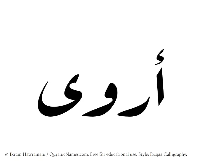 The Muslim name Arwaa written in Ruqaa calligraphic script