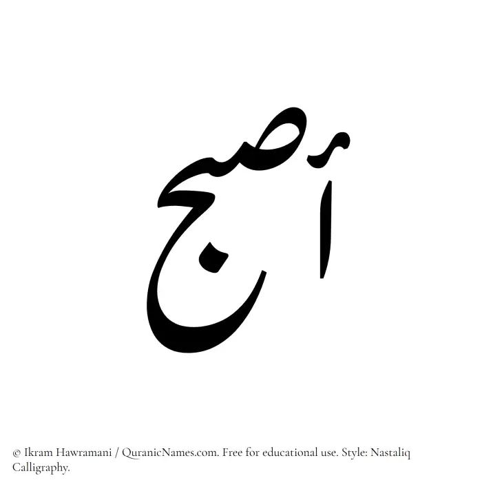 The Muslim name word Asbah written in Nastaliq calligraphic script