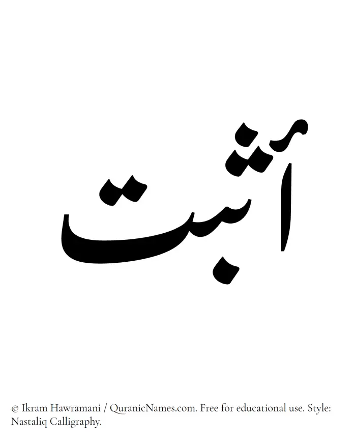 The Muslim name word Asbat written in Nastaliq calligraphic script